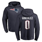 NE.Patriots #0 Christian Gonzalez Player Navy LOGO Pullover Hoodies Home Game Gdoa Stitched Jerseys