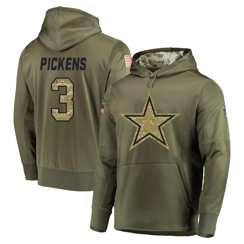 D.Cowboys #3 George Pickens Player Olive Salute to Service Pullover Hoodies Home Game Gdoa Stitched Jerseys