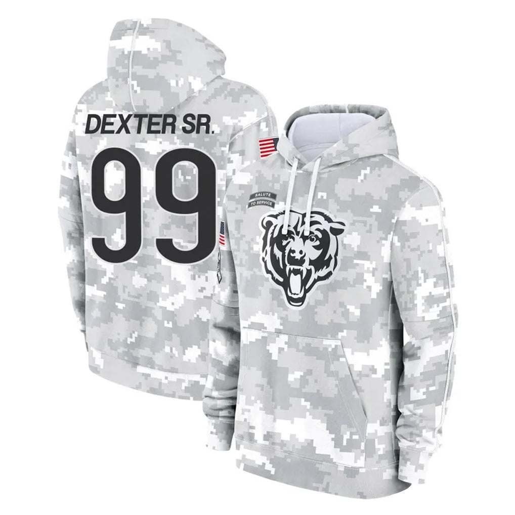 C.Bears #99 Gervon Dexter Sr. Player Arctic Camo Salute to Service Pullover Hoodies Limited Gdoa Stitched Jerseys