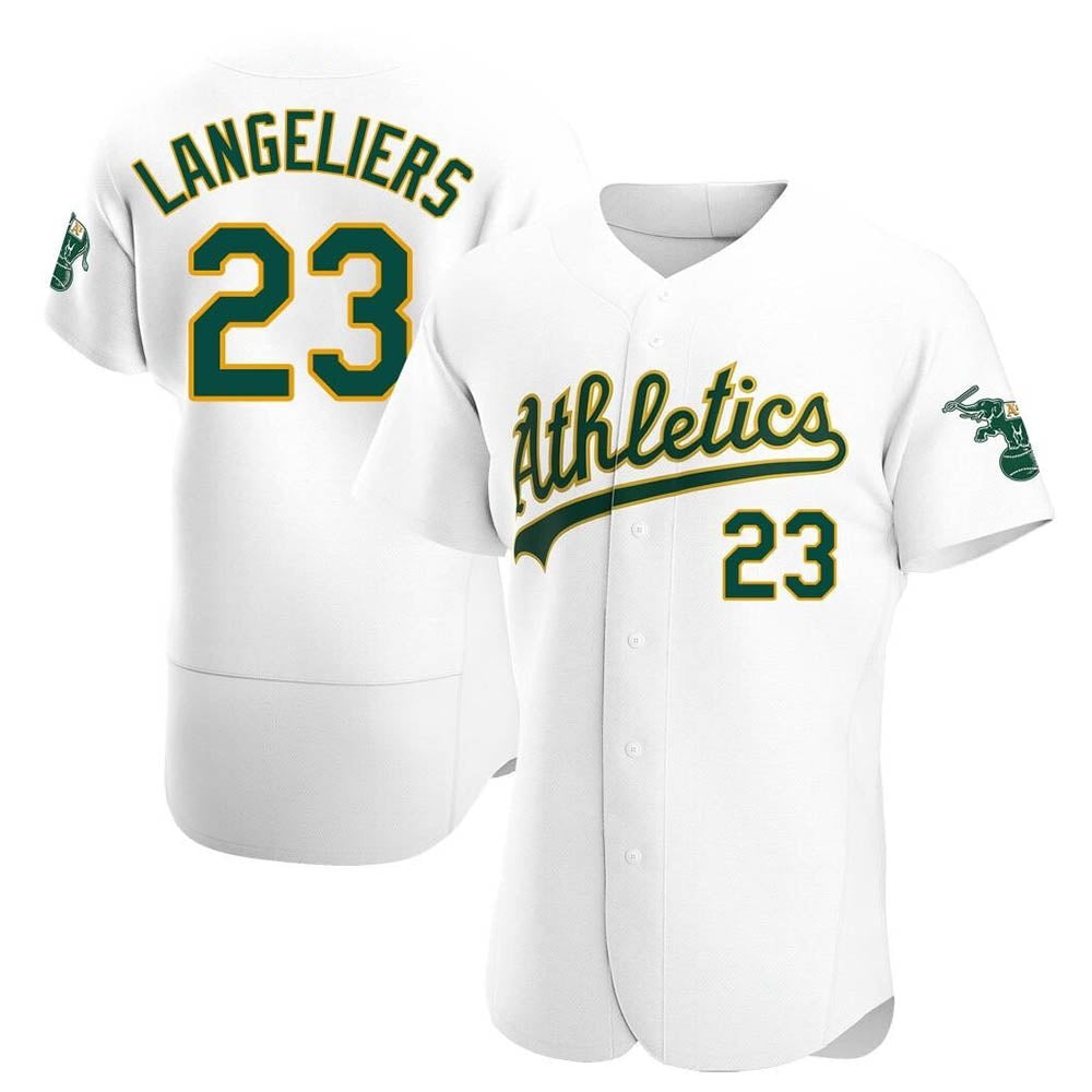 Athletics #23 Shea Langeliers Player White Authentic Home Stitched Jersey
