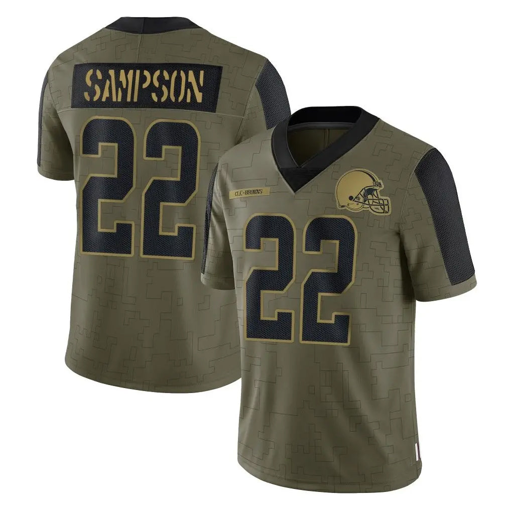 C.Browns #22 Dylan Sampson Player Olive Salute to Service Limited Home Game Gdoa Stitched Jerseys