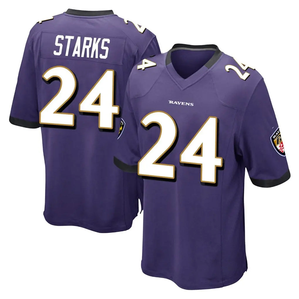 B.Ravens #24 Malaki Starks Player Purple Color Rush Home Game Gdoa Stitched Jerseys