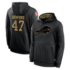 B.Bills #47 Christian Benford Player Black Salute to Service Hoodies Hame Gdoa Stitched Jerseys