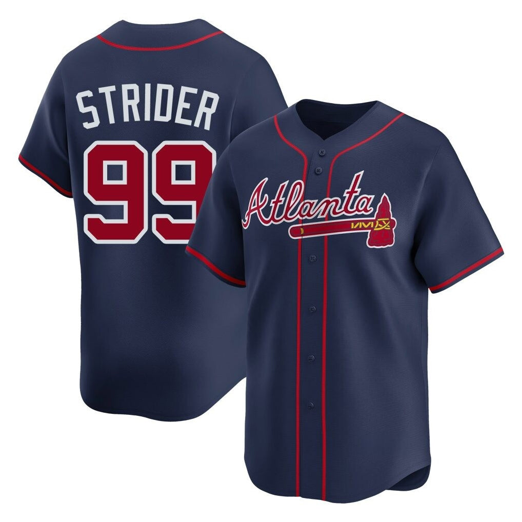 A.Braves #99 Spencer Strider Player Navy Limited Home Game Gdoa Stitched Jerseys