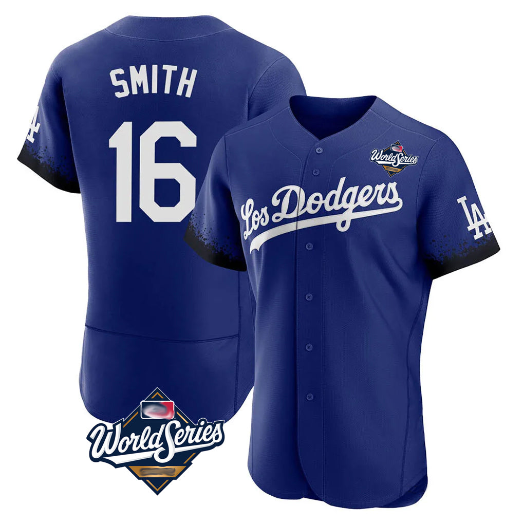 LA.Dodgers #16 Will Smith Player Royal World Series City Connect Elite Home Fdoa Stitched Jerseys