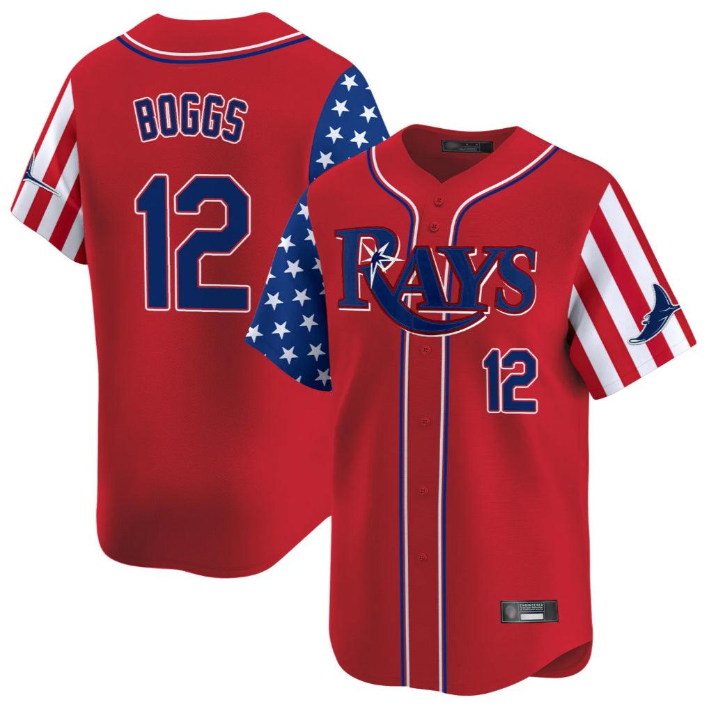 T.Bay Rays #12 Wade Boggs Player Red 2025 Independence Day Vapor Premier Limited Fdoa Stitched Jerseys