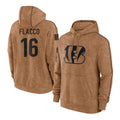 C.Bengals #16 Joe Flacco Player Brown Salute to Service Pullover Hoodie Limited Gdoa Stitched Jerseys