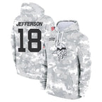 M.Vikings #18 Justin Jefferson Player Arctic Camo Salute to Service Pullover Hoodies Limited Game Gdoa Stitched Jerseys