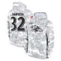 B.Ravens #32 Trenton Simpson Player Arctic Camo Salute to Service Pullover Hoodie Gdoa Stitched Jerseys