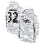 B.Ravens #32 Trenton Simpson Player Arctic Camo Salute to Service Pullover Hoodie Gdoa Stitched Jerseys