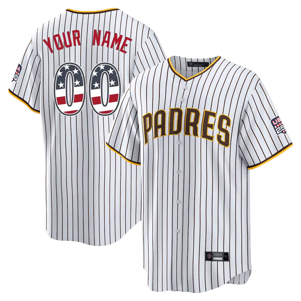 Custom S.Diego Padres White USA 250 Fourth of July Limited Home Game Any Name & Number Gdoa Stitched Jerseys