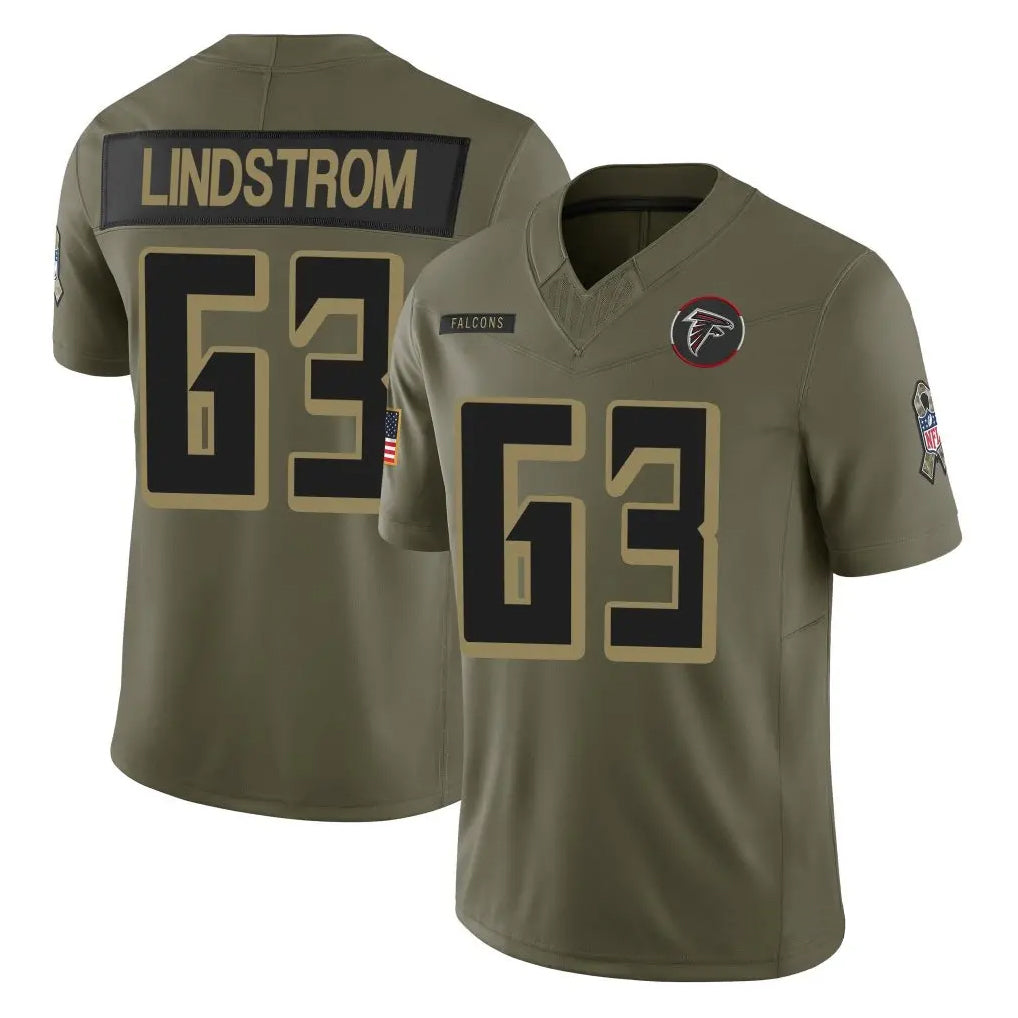 A.Falcons #63 Chris Lindstrom Player Olive Salute To Service Limited Home Game Gdoa Stitched Jerseys