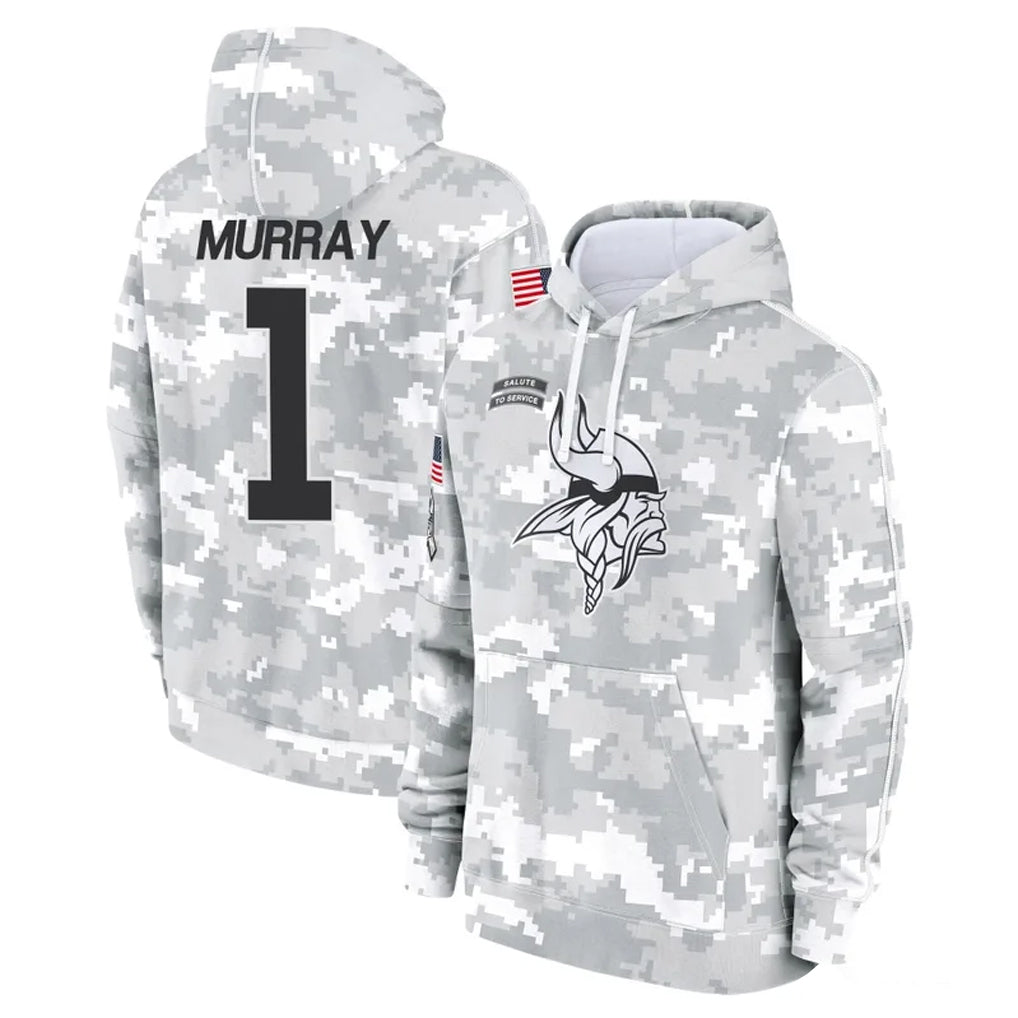M.Vikings #1 Kyler Murray Player Arctic Camo Salute to Service Pullover Hoodies Limited Game Gdoa Stitched Jerseys