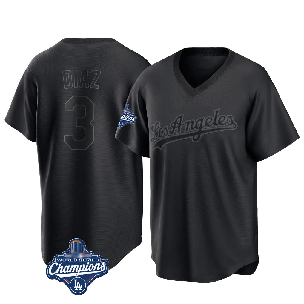 LA.Dodgers #3 Edwin D¨ªaz Player Black World Series Meet Pitch Fashion T-shirt Fdoa Stitched Jerseys