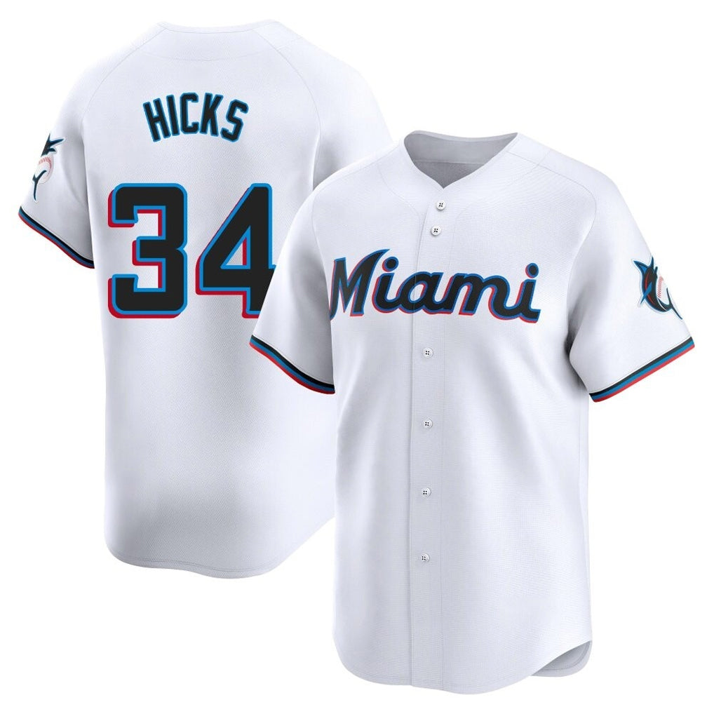 M.Marlins #34 Liam Hicks Player White  Home Limited Fdoa Stitched Jerseys