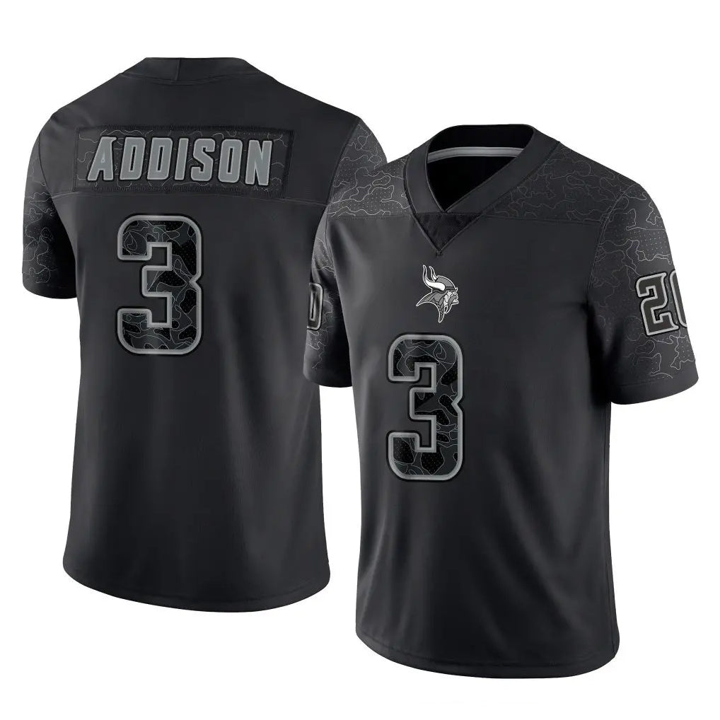 M.Vikings #3 Jordan Addison Player Black Reflective LImited Home Game Gdoa Stitched Jerseys