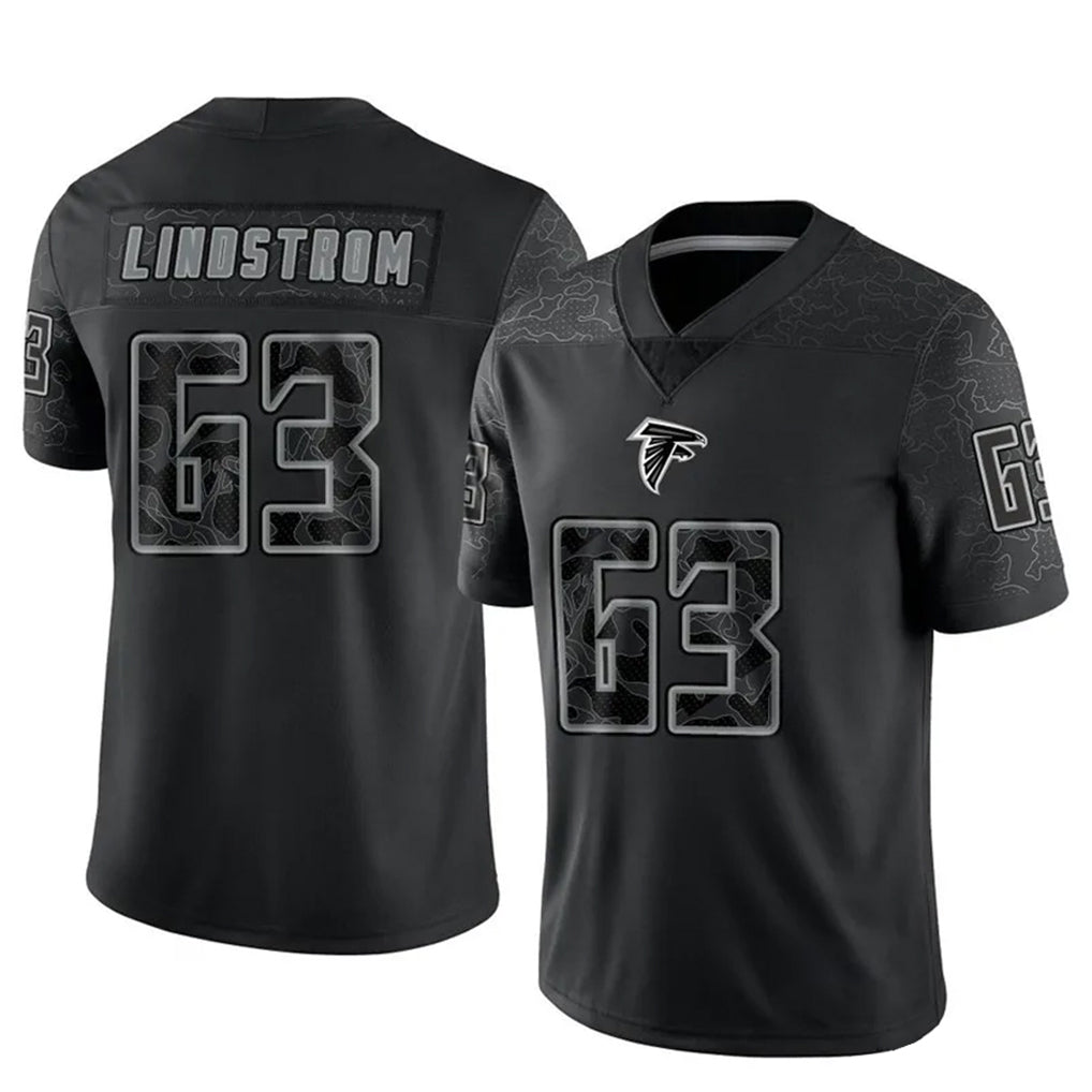 A.Falcons #63 Chris Lindstrom Player Black RFLCTV Limited Gdoa Stitched Jerseys