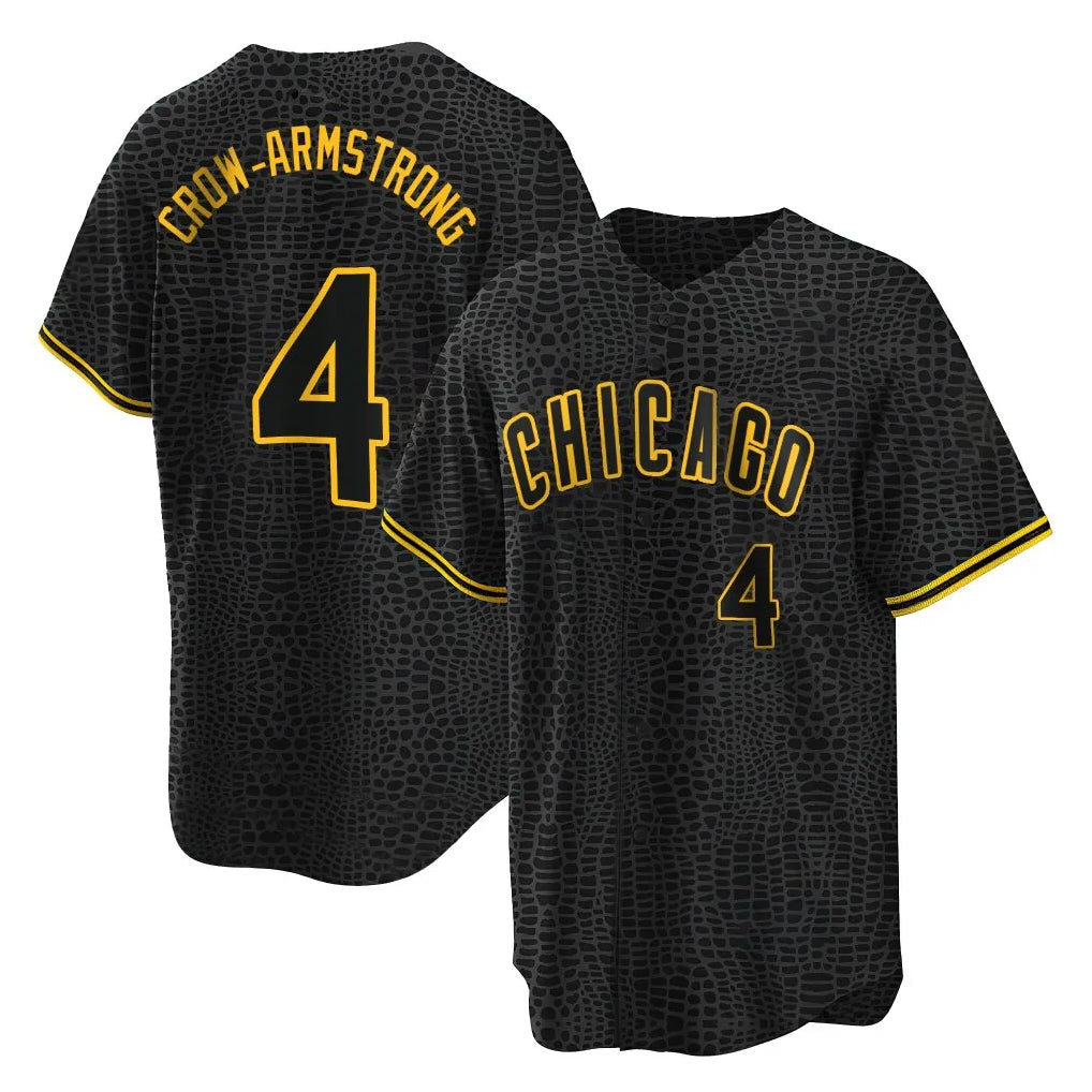 C.Cubs #4 Pete Crow-Armstrong Player Black Snake Skin City Game Gdoa Stitched Jerseys