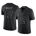 B.Bills #12 Jim Kelly Player Black RFLCTV Limited Gdoa Stitched Jerseys