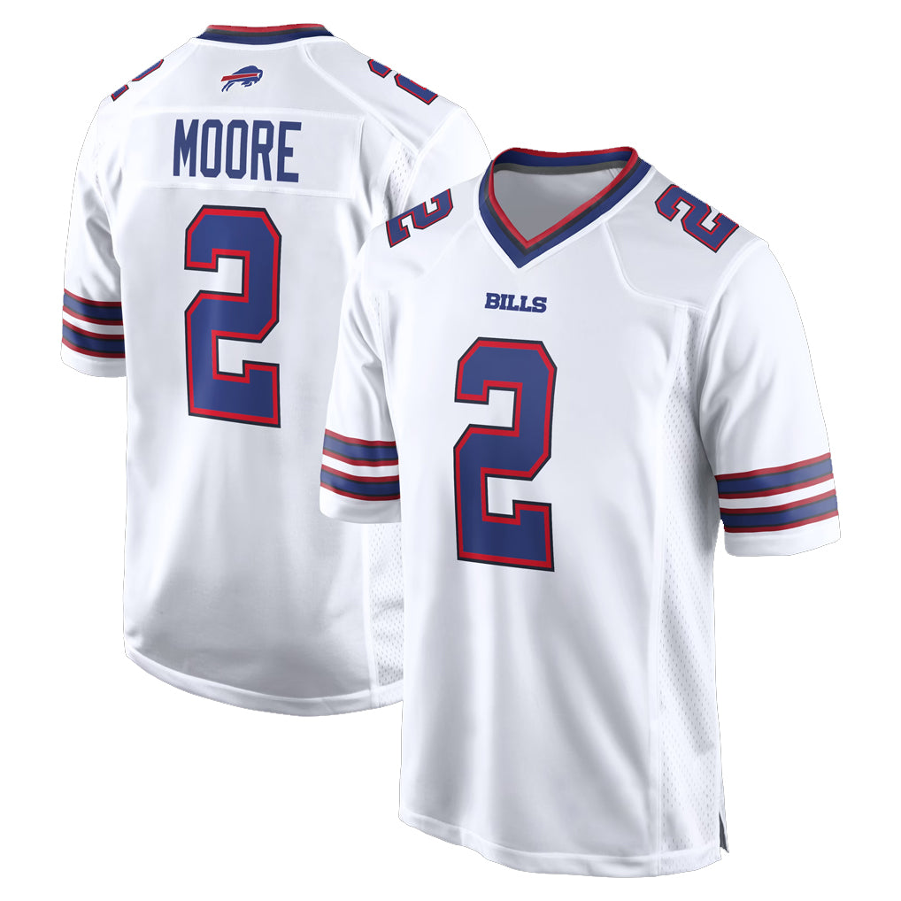 B.Bills #2 DJ Moore Player White Home Game Gdoa Stitched Jerseys