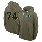 M.Dolphins #74 Kadyn Proctor Player Olive Salute to Service Pullover Hoodies Limited Gdoa Stitched Jerseys
