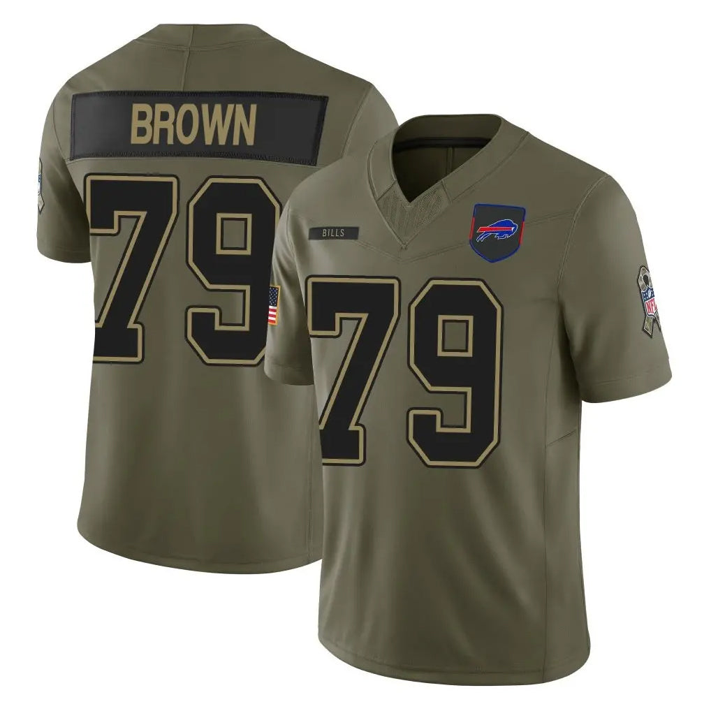 B.Bills #79 Spencer Brown Player Olive Salute To Service Limited Game Gdoa Stitched Jerseys