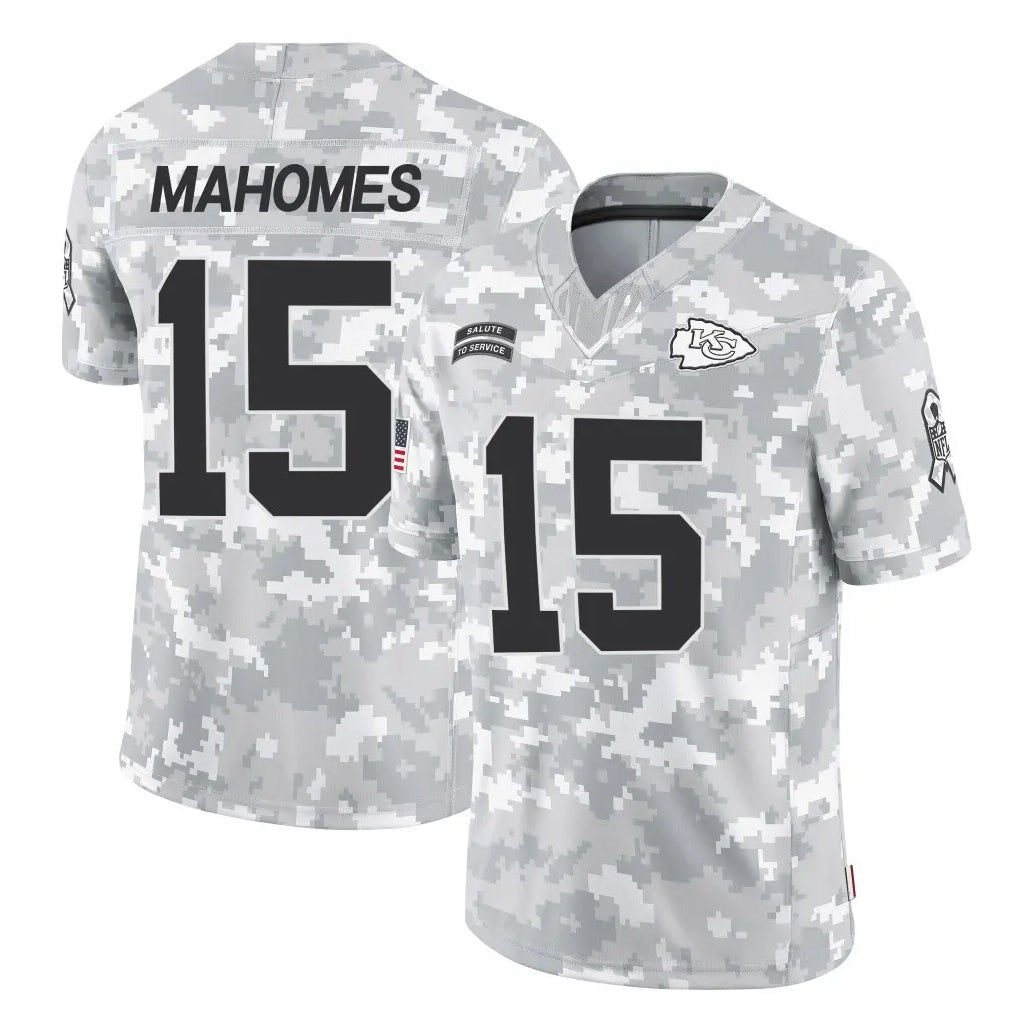 KC.Chiefs #15 Patrick Mahomes Player Arctic Camo Salute To Service Limited Game Gdoa Stitched Jerseys