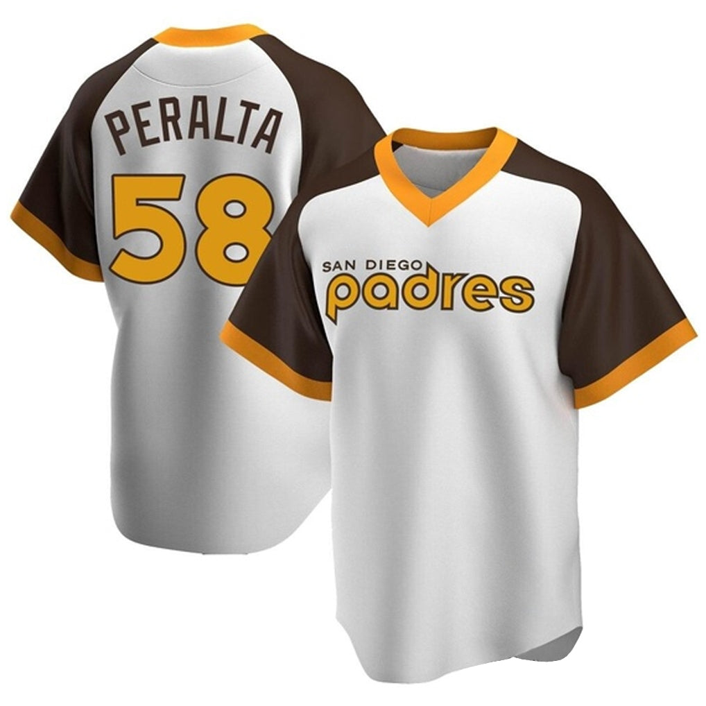 S.Diego Padres #58 Wandy Peralta Player White Home Cooperstown Collection Replica Game Fdoa Stitched Jerseys