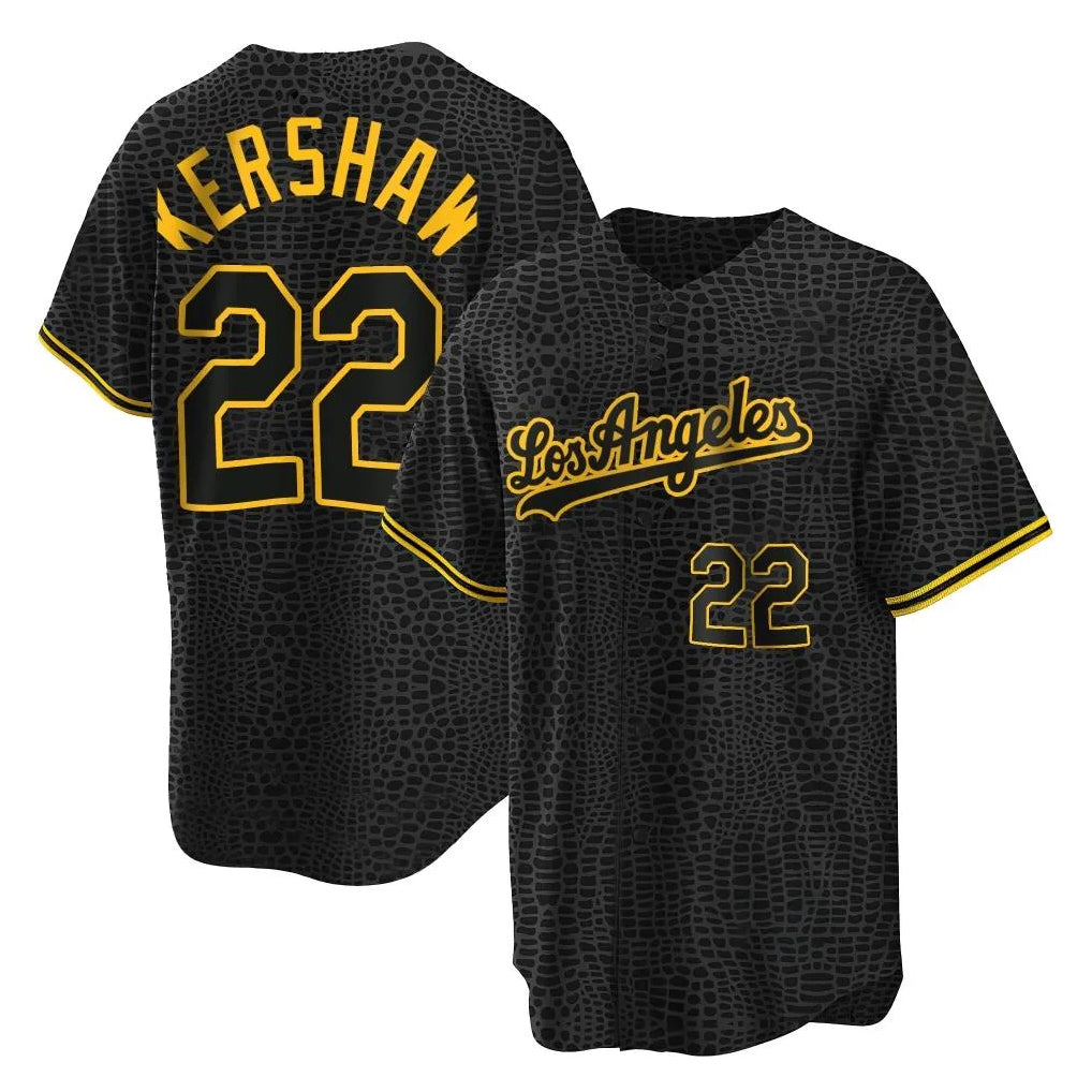 LA.Dodgers #22 Clayton Kershaw Player Black Snake Skin City Game Home Fdoa Stitched Jerseys