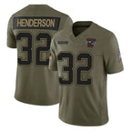 NE.Patriots #32 TreVeyon Henderson Player Olive Salute To Service Limited Gdoa Stitched Jerseys