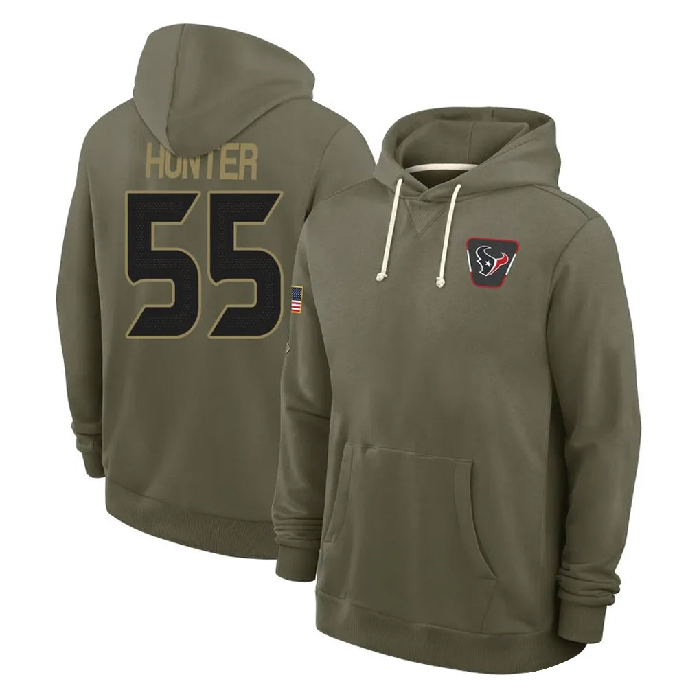 H.Texans #55 Danielle Hunter Player Olive Salute to Service Pullover Hoodies Limited Gdoa Stitched Jerseys