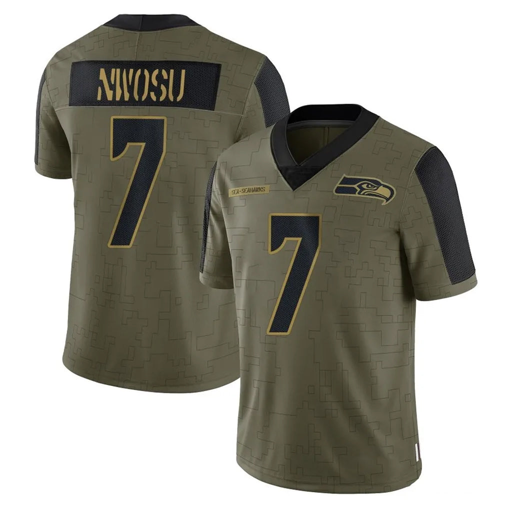 S.Seahawks #7 Uchenna Nwosu Player Olive Salute To Service Limited Game Gdoa Stitched Jerseys