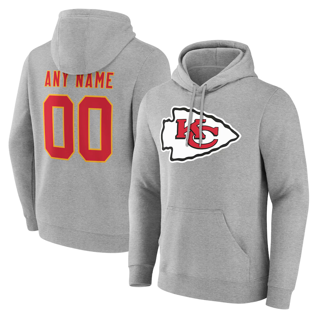 Custom KC.Chiefs Gray Pullover Hoodies Limited Any Name & Numbers Gdoa Stitched Jerseys