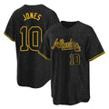 A.Braves #10 Chipper Jones Player Black Snake Skin City Home Game Gdoa Stitched Jerseys