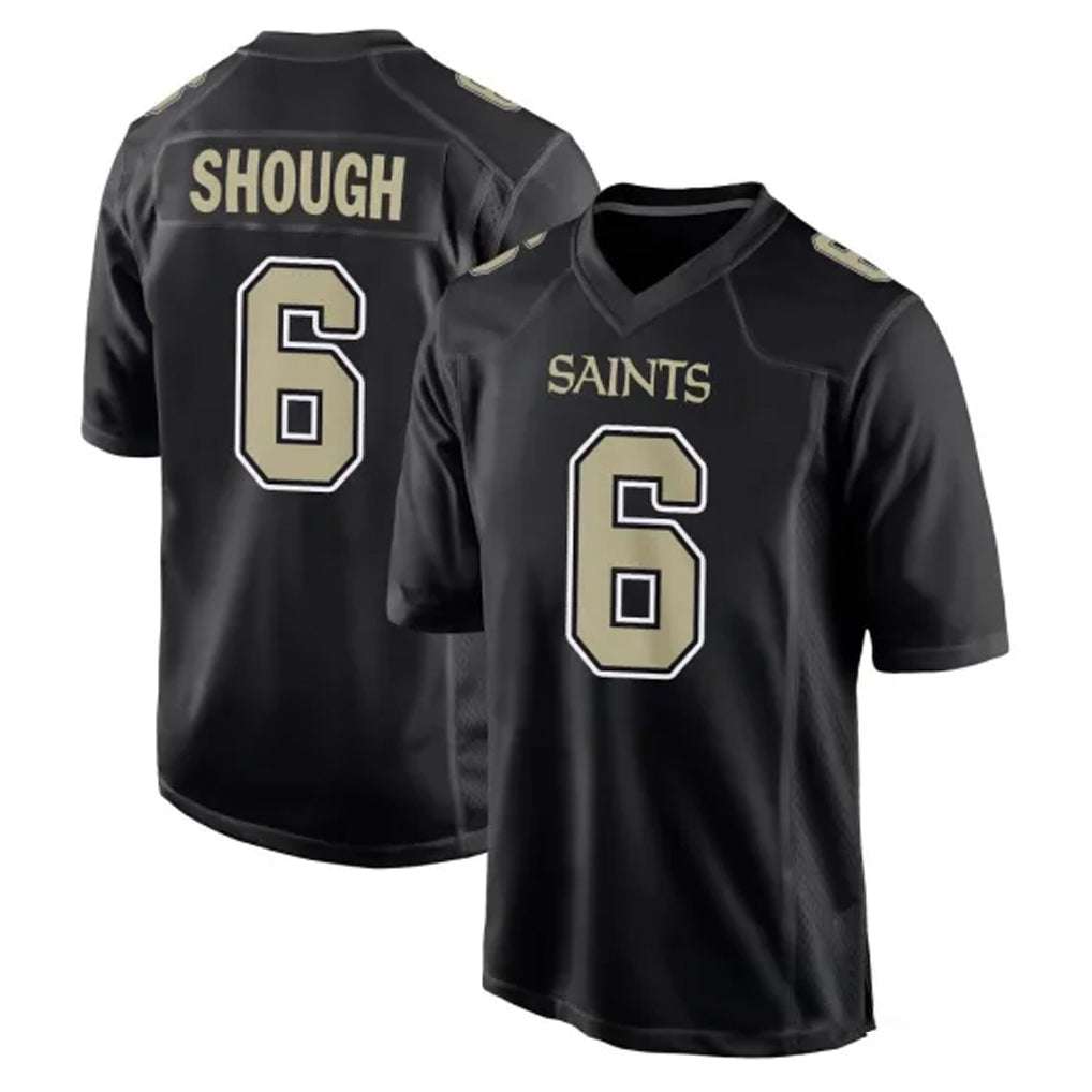 NO.Saints #6 Tyler Shough Player Black Carbon Fashion Home Game Gdoa Stitched Jerseys