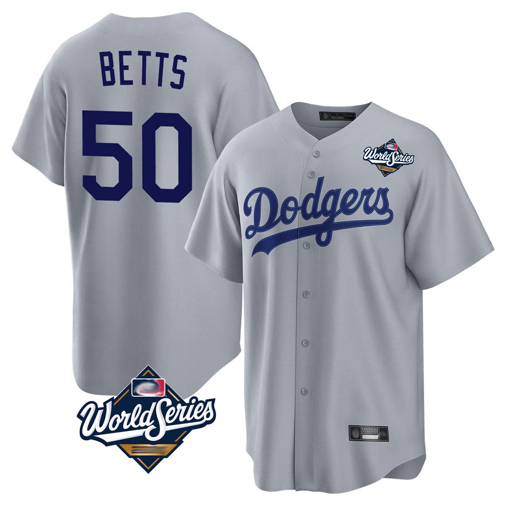 LA.Dodgers #50 Mookie Betts Player Gray World Series Game Fdoa Stitched Jerseys
