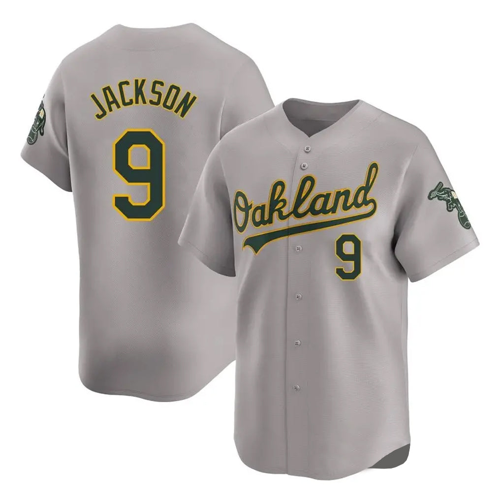 Athletics #9 Reggie Jackson Player Gray Road Limited Home Game Gdoa Stitched Jerseys