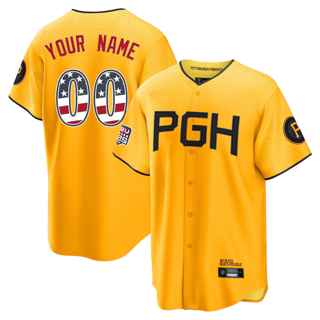 Custom P.Pirates Gold City Connect USA 250 Fourth of July Limited Home Game Any Name & Number Gdoa Stitched Jerseys