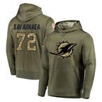 M.Dolphins #72 Jonah Savaiinaea Player Olive Salute to Service Pullover Hoodies Home Game Gdoa Stitched Jerseys