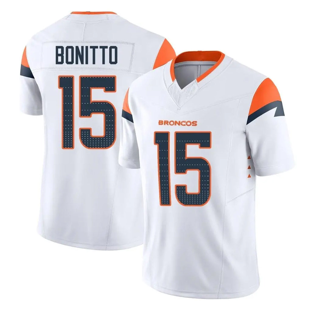 D.Broncos #15 Nik Bonitto Player White Limited Vapor F.U.S.E. Home Game Ddoa Stitched Jerseys