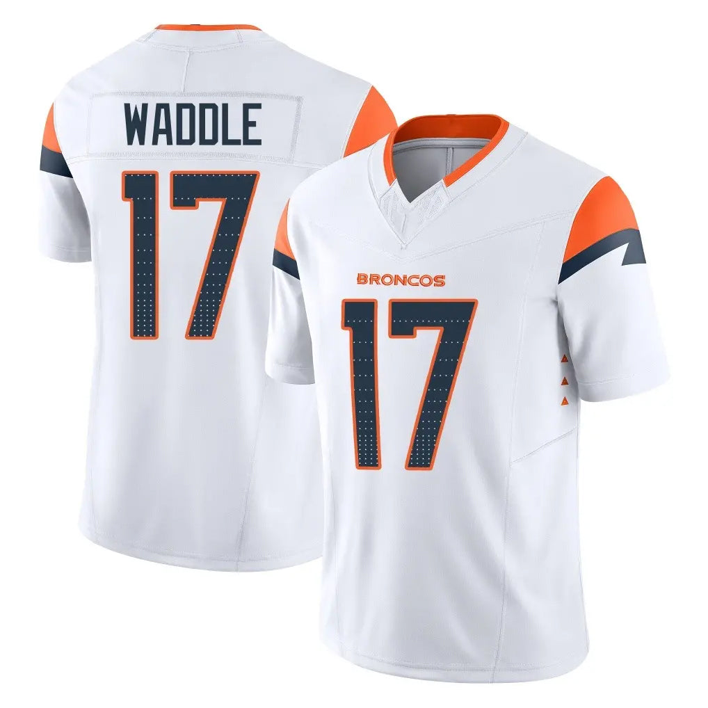 D.Broncos #17 Jaylen Waddle Player White Limited Vapor F.U.S.E. Home Game Gdoa Stitched Jerseys
