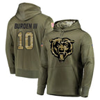 C.Bears #10 Luther Burden III Player Olive Salute to Service Pullover Hoodies Home Game Gdoa Stitched Jerseys