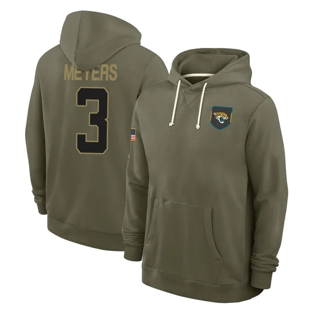 J.Jaguars #3 Jakobi Meyers Player Olive Salute to Service Pullover Hoodies Limited Gdoa Stitched Jerseys