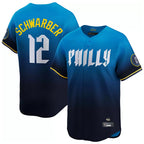 P.Phillies #12 Kyle Schwarber Player Blue City Connect Home Limited Fdoa Stitched Jerseys