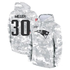 NE.Patriots #30 Jam Miller Player Arctic Camo Salute to Service Pullover Hoodies Limited Game Gdoa Stitched Jerseys