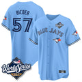 T.Blue Jays #57 Shane Bieber Player Blue 2025 World Series All Fdoa Stitched Jerseys