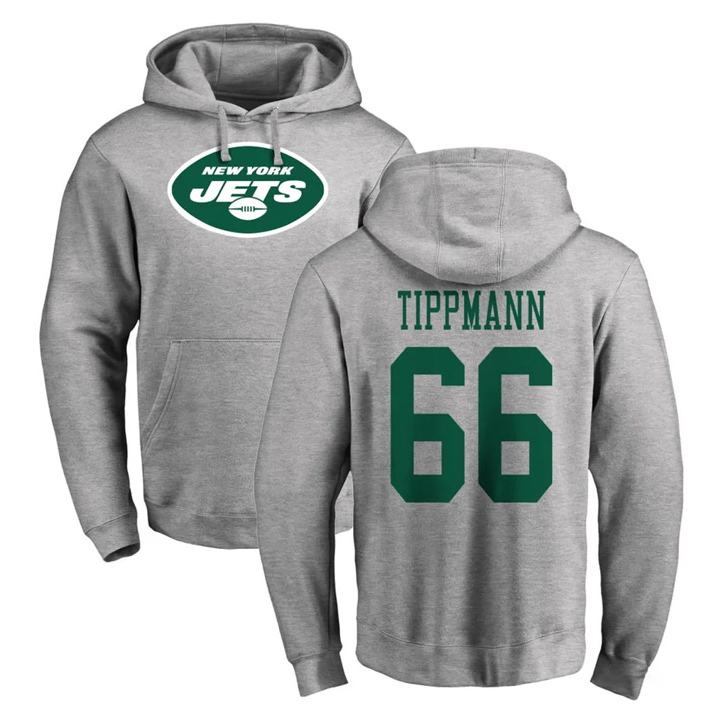 NY.Jets #66 Joe Tippmann Player Gray LOGO Pullover Hoodies Limited Game Gdoa Stitched Jerseys