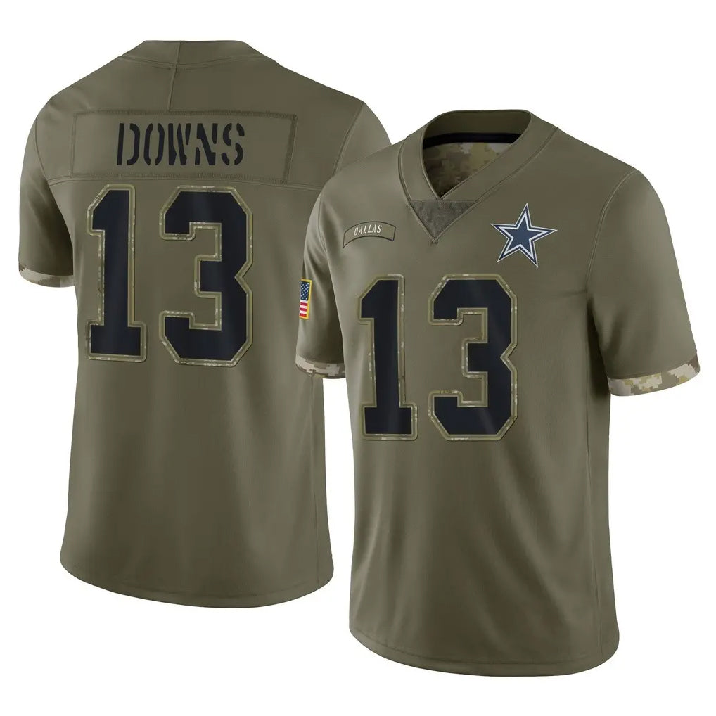 D.Cowboys #13 Caleb Downs Player Olive Salute to Service Limited Game Gdoa Stitched Jerseys