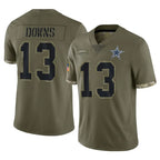 D.Cowboys #13 Caleb Downs Player Olive Salute to Service Limited Game Gdoa Stitched Jerseys