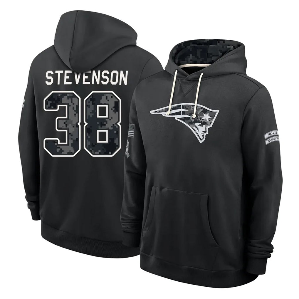 NE.Patriots #38 Rhamondre Stevenson Player 2026 Black Logo Pullover Hoodies Limited Game Gdoa Stitched Jerseys